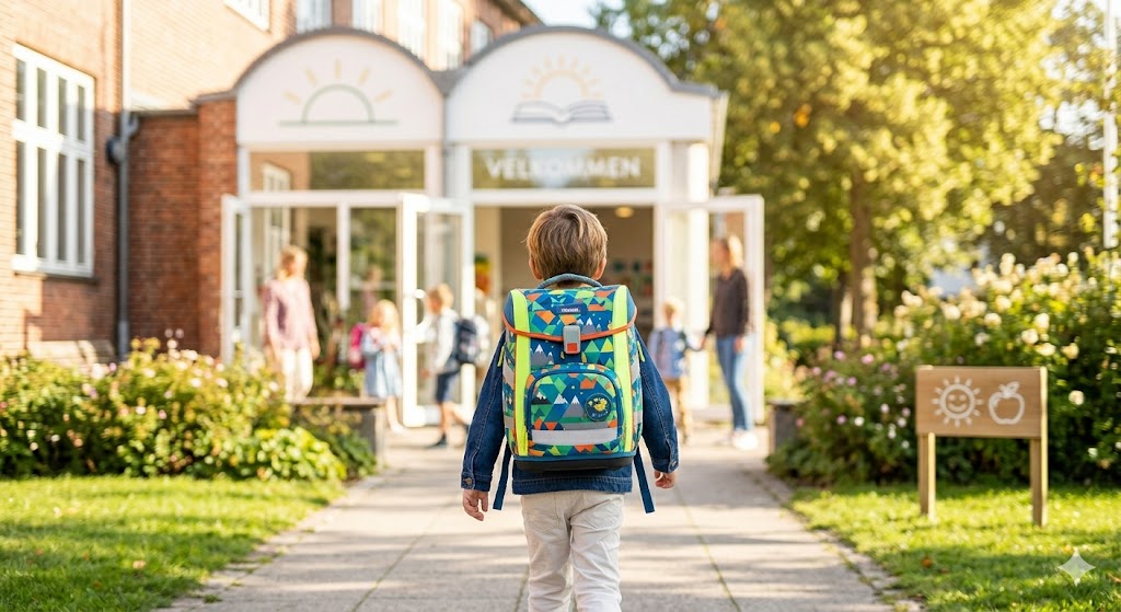 barn med ny skoletaske